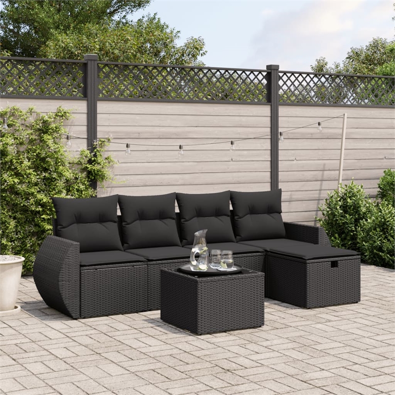 Afuera Living Contemporary 6 Piece Poly Rattan Small Sofa Set in Black
