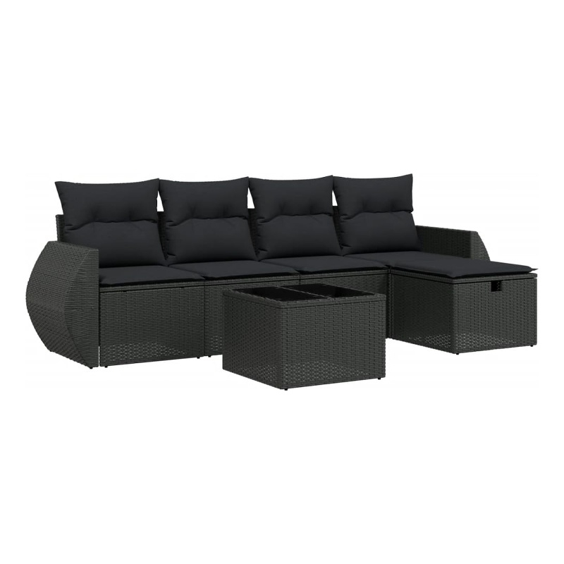 Afuera Living Contemporary 6 Piece Poly Rattan Small Sofa Set in Black