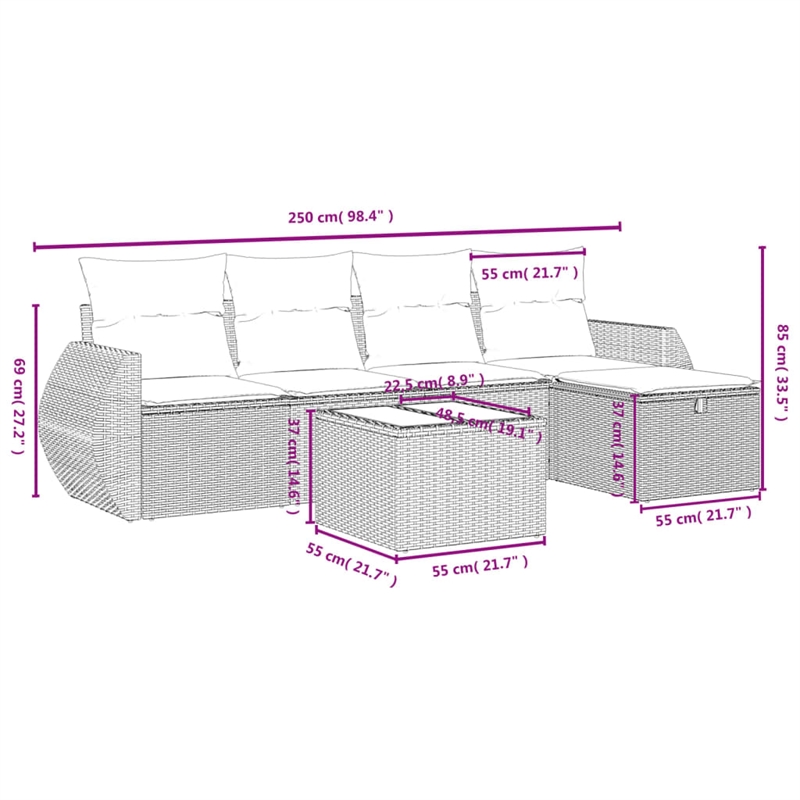 Afuera Living Contemporary 6 Piece Poly Rattan Large Sofa Set in Beige