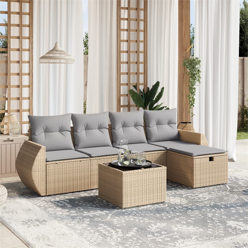 Afuera Living Contemporary 6 Piece Poly Rattan Sofa Set in Beige