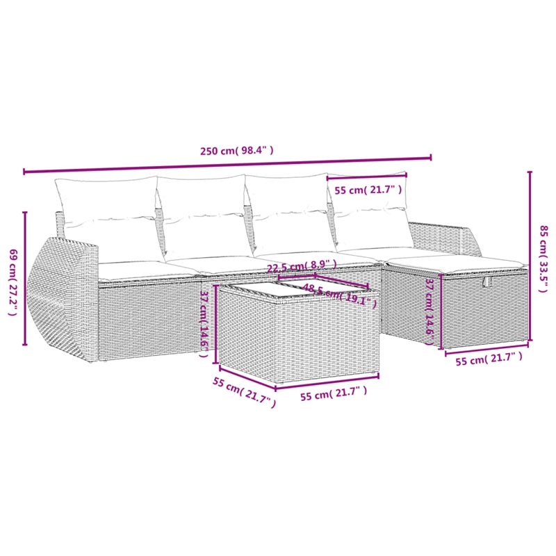 Afuera Living Contemporary 6 Piece Poly Rattan Sofa Set in Beige