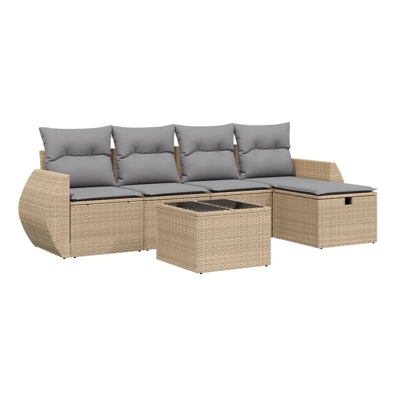 Afuera Living Contemporary 6 Piece Poly Rattan Sofa Set in Beige