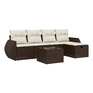 Afuera Living Contemporary 6 Piece Poly Rattan Sofa Set in Brown