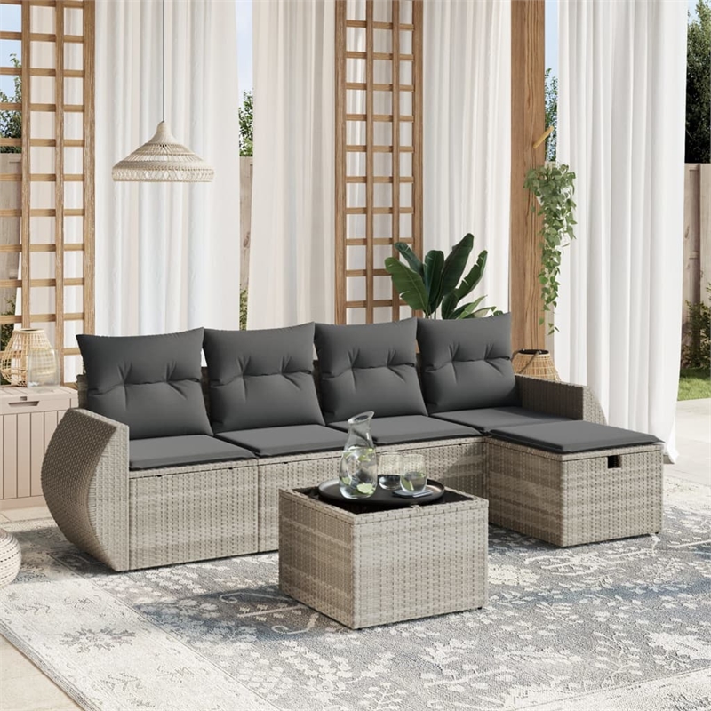 Afuera Living 6 Piece Poly Rattan Large Sofa Set with Removable Covers in Gray