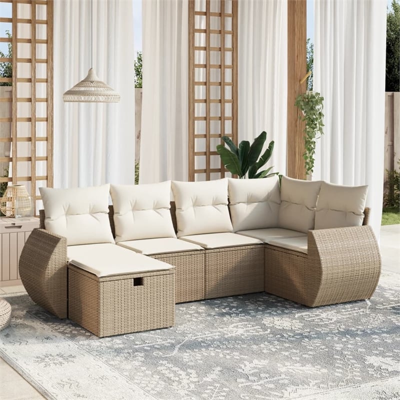 Afuera Living Contemporary 6 Piece Poly Rattan Large Sofa Set in Beige