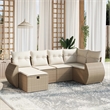 Afuera Living Contemporary 6 Piece Poly Rattan Large Sofa Set in Beige