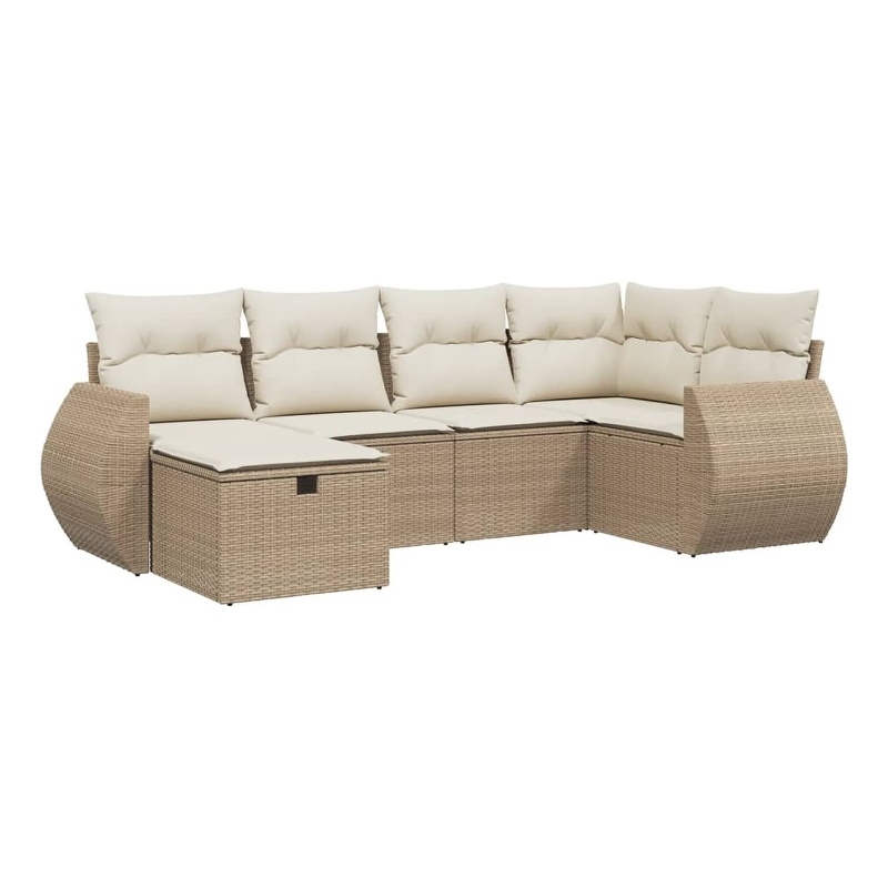 Afuera Living Contemporary 6 Piece Poly Rattan Large Sofa Set in Beige