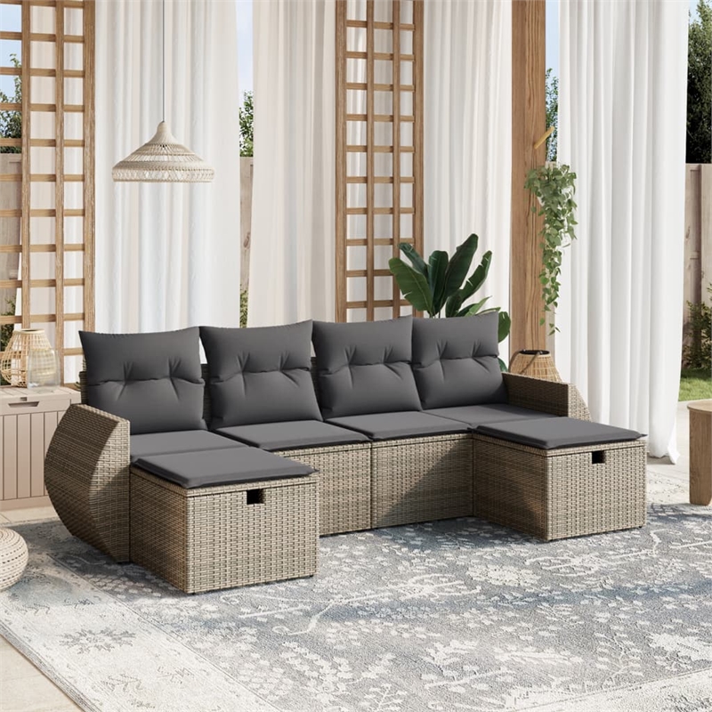 Afuera Living Contemporary 6 Piece Poly Rattan Large Sofa Set in Gray