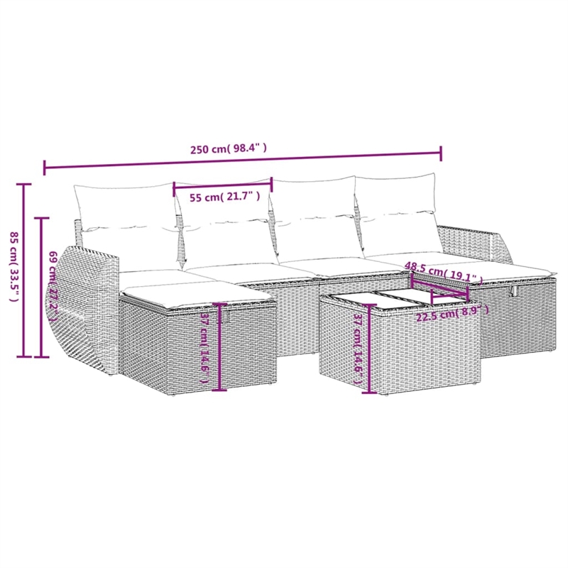 Afuera Living Contemporary 6 Piece Poly Rattan Large Sofa Set in Gray