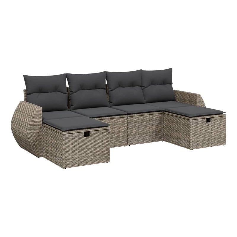 Afuera Living Contemporary 6 Piece Poly Rattan Large Sofa Set in Gray