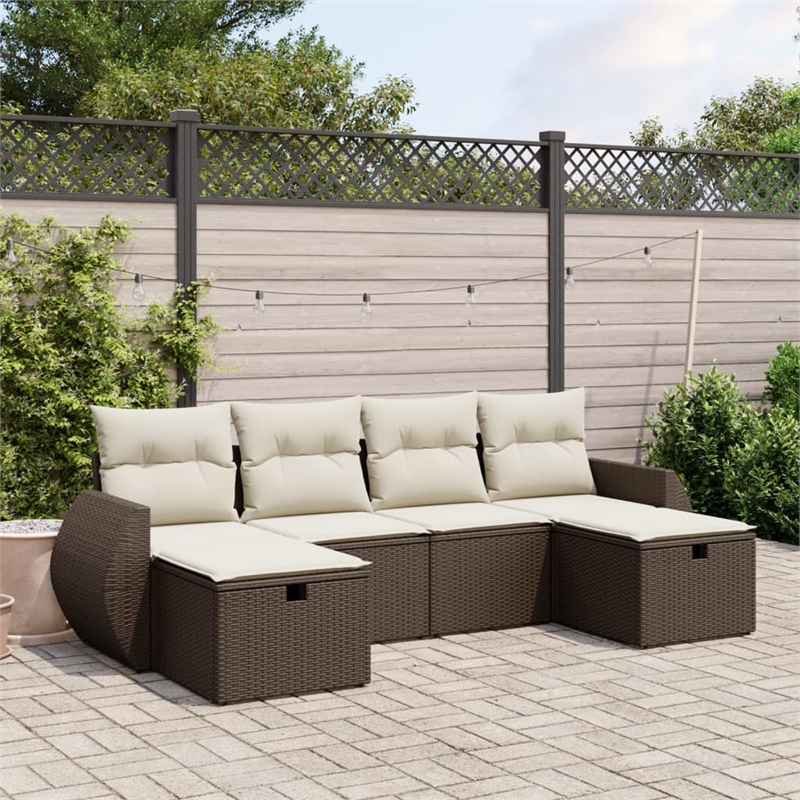 Afuera Living Contemporary 6 Piece Poly Rattan Large Sofa Set in Brown