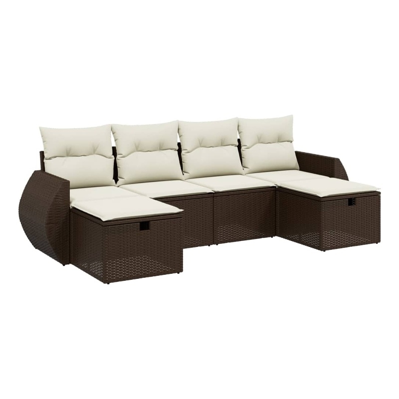 Afuera Living Contemporary 6 Piece Poly Rattan Large Sofa Set in Brown