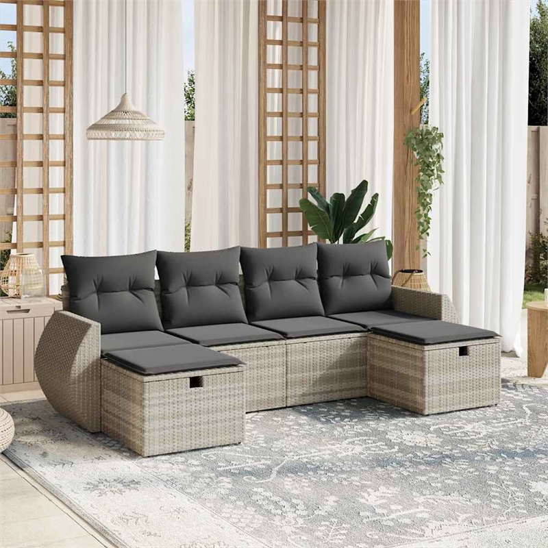 Afuera Living Contemporary 6 Piece Poly Rattan Sofa Set in Gray
