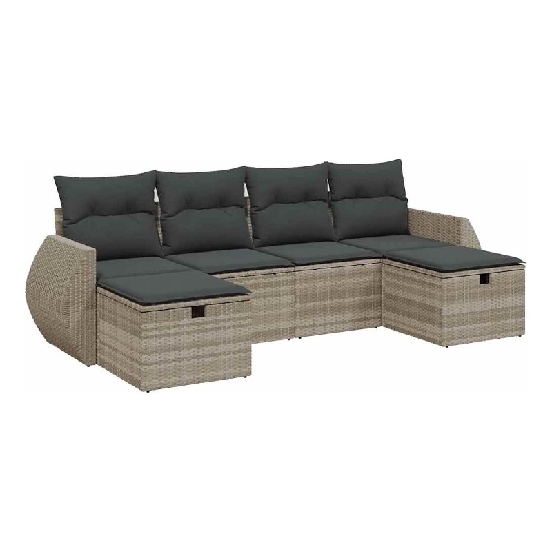 Afuera Living Contemporary 6 Piece Poly Rattan Sofa Set in Gray