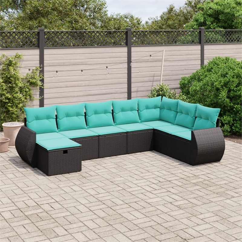 Afuera Living Contemporary 8 Piece Poly Rattan Sofa Set in Black