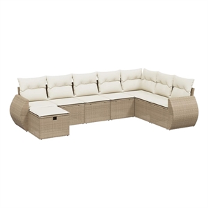 Afuera Living Contemporary 8 Piece Poly Rattan Large Sofa Set in Beige