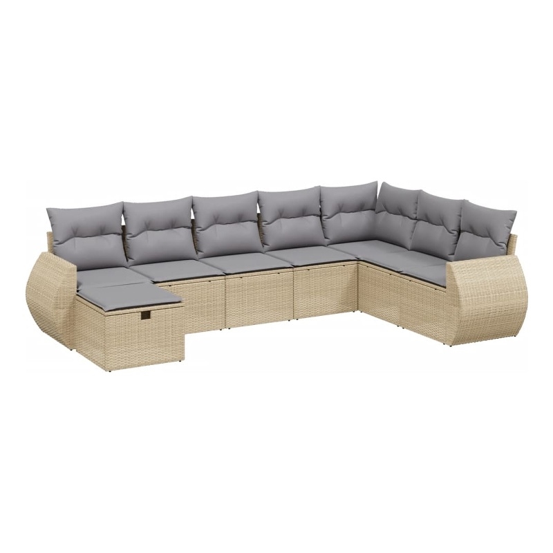 Afuera Living Contemporary 8 Piece Poly Rattan Large Sofa Set in Beige
