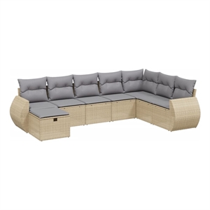 Afuera Living Contemporary 8 Piece Poly Rattan Large Sofa Set in Beige