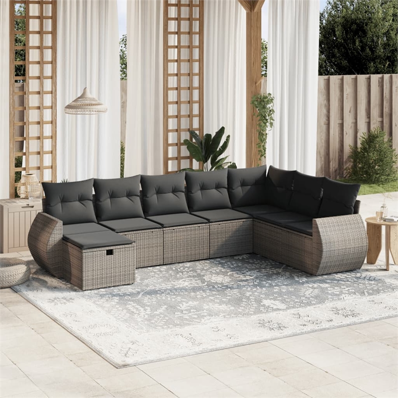 Afuera Living Contemporary 8 Piece Poly Rattan Large Sofa Set in Gray