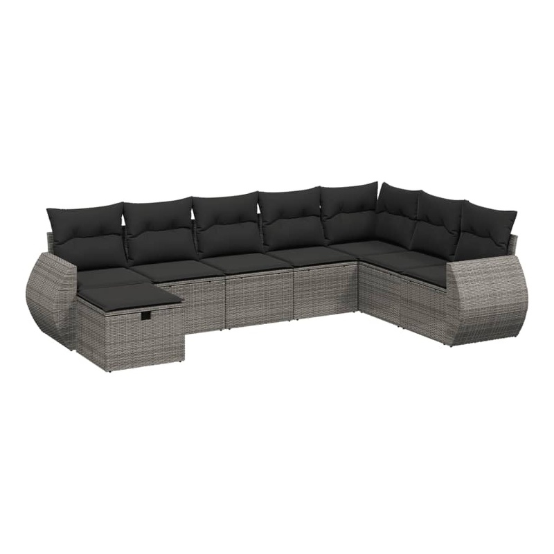 Afuera Living Contemporary 8 Piece Poly Rattan Large Sofa Set in Gray