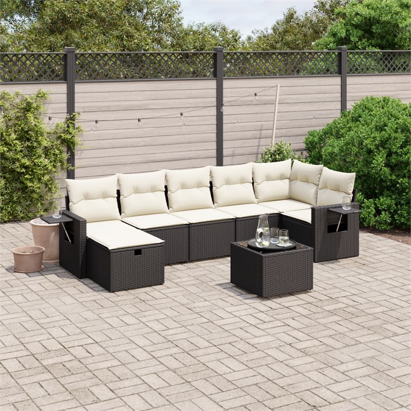 Afuera Living Contemporary 8 Piece Poly Rattan Large Sofa Set in Black