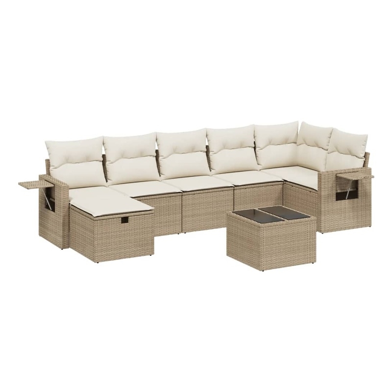Afuera Living Contemporary 8 Piece Poly Rattan Small Sofa Set in Beige