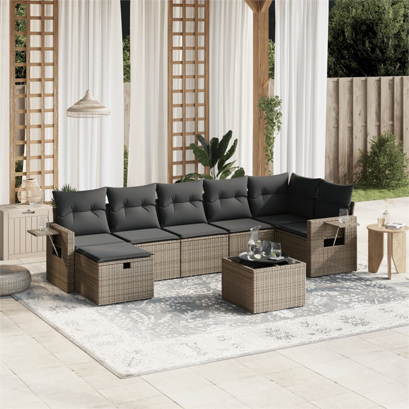 Afuera Living Contemporary 8 Piece Poly Rattan Large Sofa Set in Gray