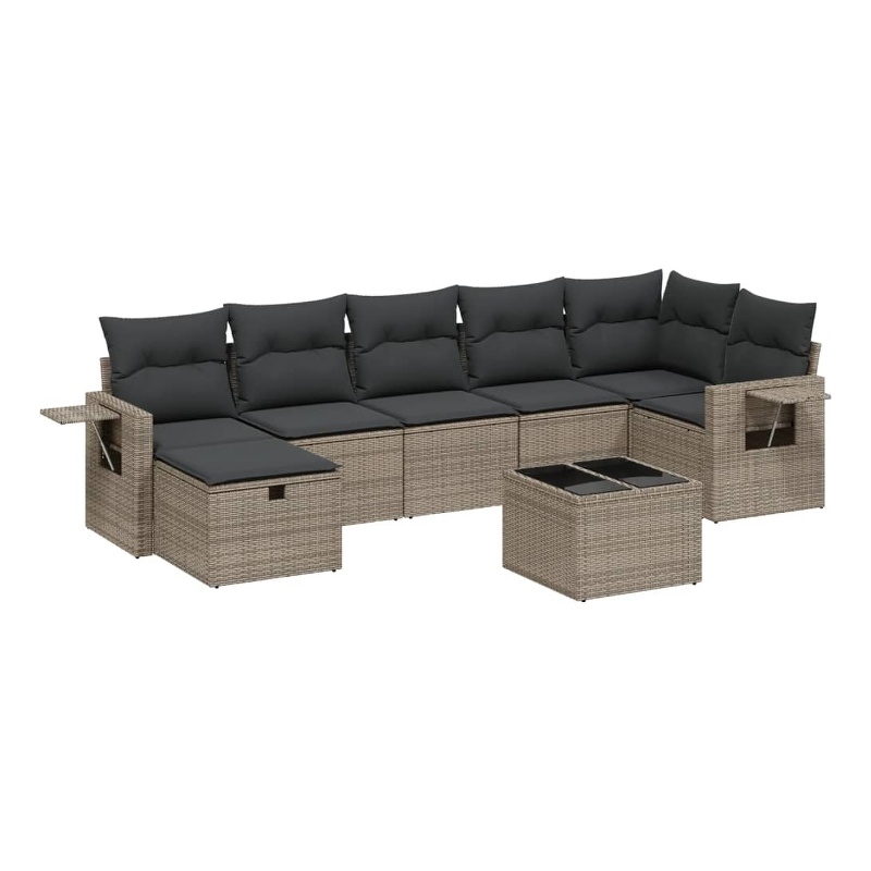 Afuera Living Contemporary 8 Piece Poly Rattan Large Sofa Set in Gray