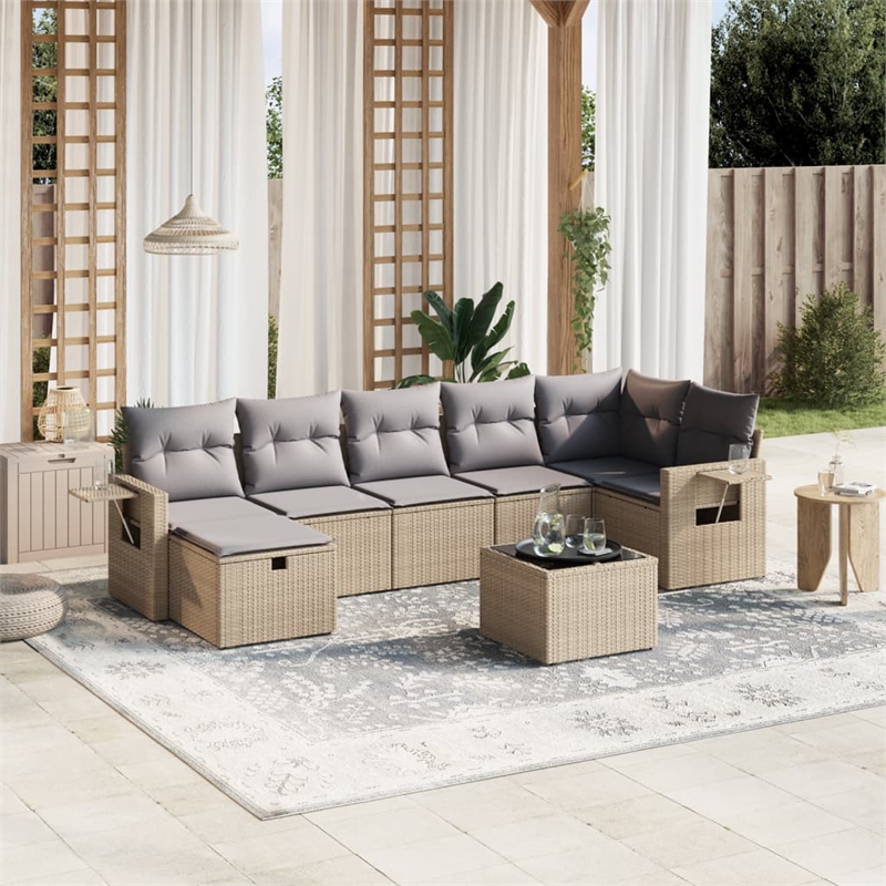 Afuera Living Contemporary 8 Piece Poly Rattan Sofa Set in Beige