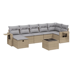 Afuera Living Contemporary 8 Piece Poly Rattan Sofa Set in Beige
