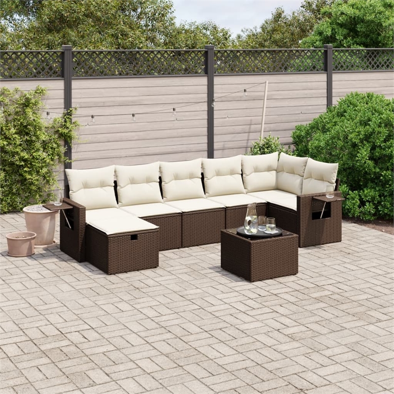 Afuera Living Contemporary 8 Piece Poly Rattan Large Sofa Set in Brown
