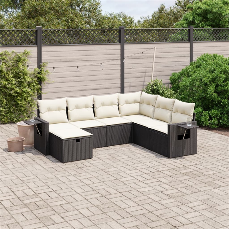 Afuera Living Contemporary 7 Piece Poly Rattan Large Sofa Set in Black