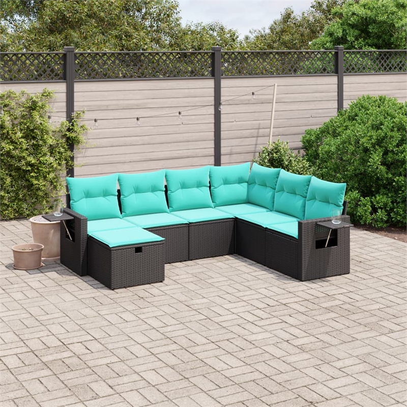 Afuera Living Contemporary 7 Piece Poly Rattan Large Sofa Set in Black