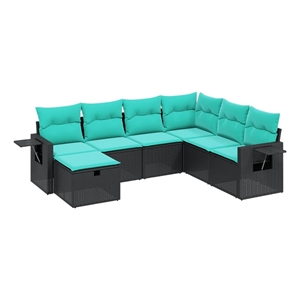 Afuera Living Contemporary 7 Piece Poly Rattan Large Sofa Set in Black