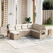 Afuera Living Contemporary 7 Piece Poly Rattan Large Sofa Set in Beige