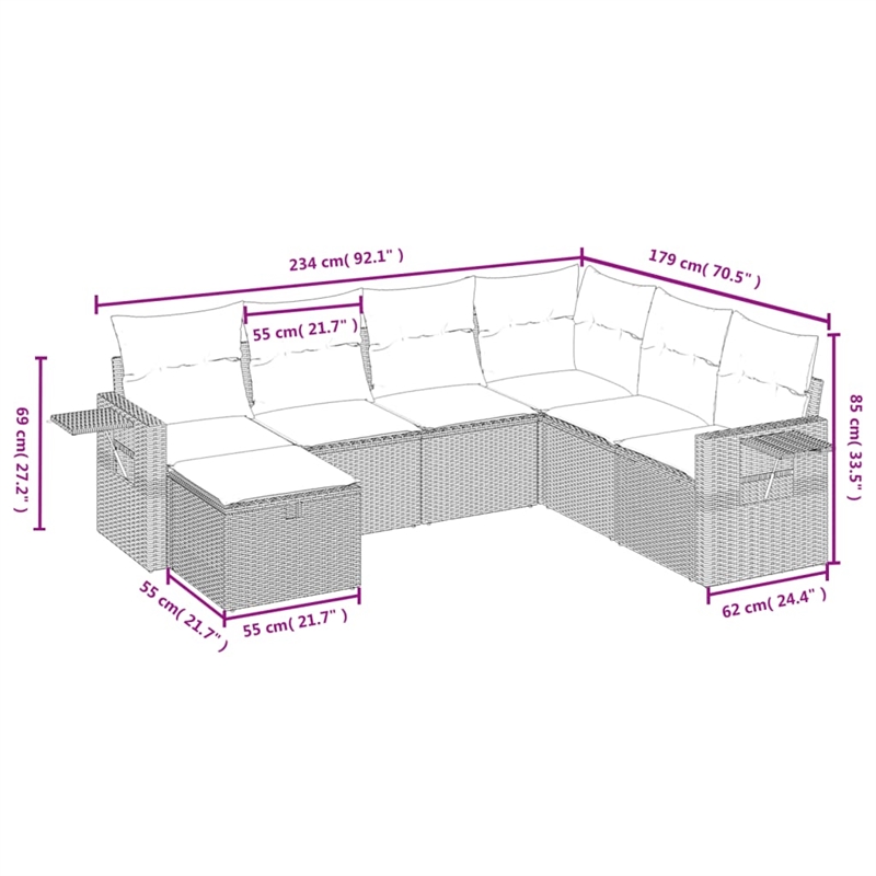 Afuera Living Contemporary 7 Piece Poly Rattan Large Sofa Set in Beige
