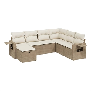Afuera Living Contemporary 7 Piece Poly Rattan Large Sofa Set in Beige