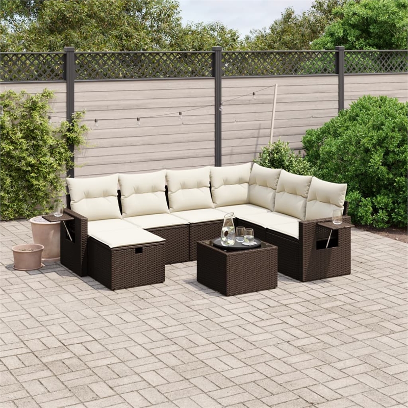 Afuera Living Contemporary 8 Piece Poly Rattan Large Sofa Set in Brown
