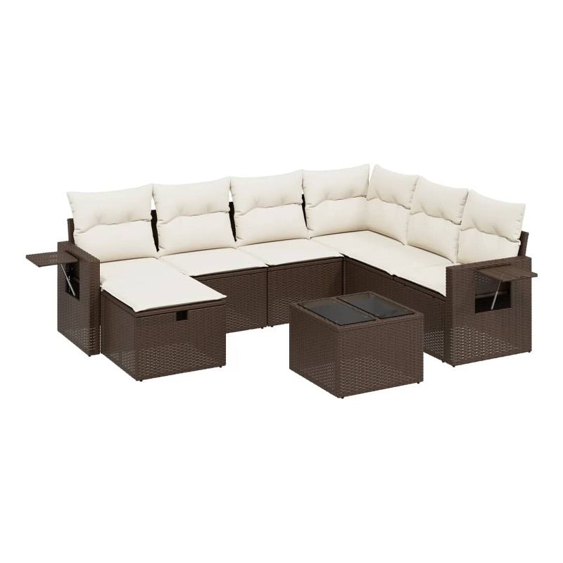 Afuera Living Contemporary 8 Piece Poly Rattan Large Sofa Set in Brown