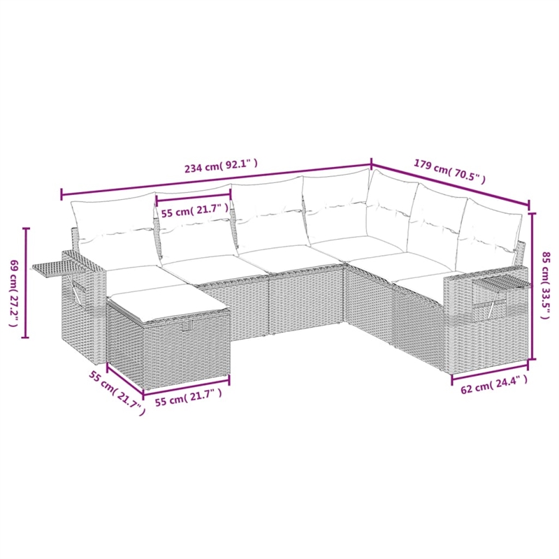 Afuera Living Contemporary 7 Piece Poly Rattan Large Sofa Set in Beige