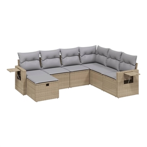 Afuera Living Contemporary 7 Piece Poly Rattan Large Sofa Set in Beige
