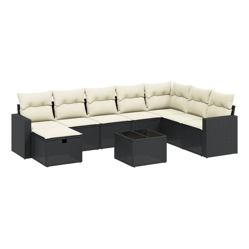 Afuera Living Contemporary 9 Piece Poly Rattan Large Sofa Set in Black