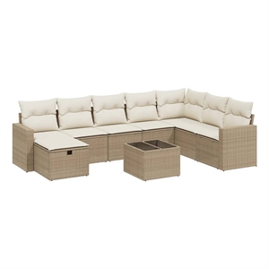 Afuera Living Contemporary 9 Piece Poly Rattan Large Sofa Set in Beige