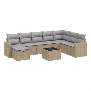 Afuera Living Contemporary 9 Piece Poly Rattan Sofa Set in Beige
