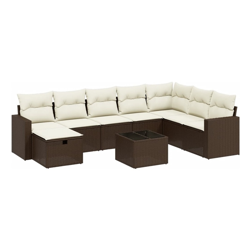 Afuera Living Contemporary 9 Piece Poly Rattan Sofa Set in Brown