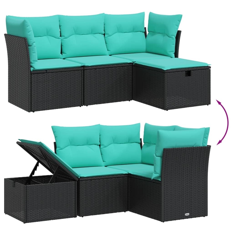 Afuera Living Contemporary Synthetic Poly Rattan Sofa Set in Black