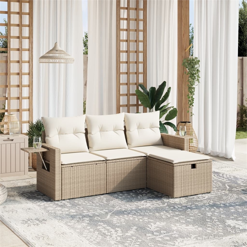 Afuera Living Contemporary 4 Piece Poly Rattan Medium Sofa Set in Beige