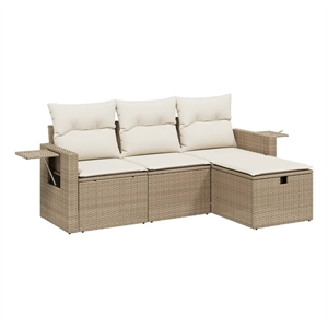 Afuera Living Contemporary 4 Piece Poly Rattan Medium Sofa Set in Beige