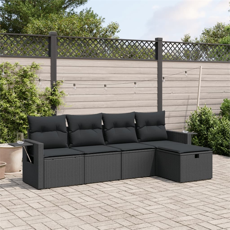 Afuera Living Contemporary 5 Piece Poly Rattan Small Sofa Set in Black