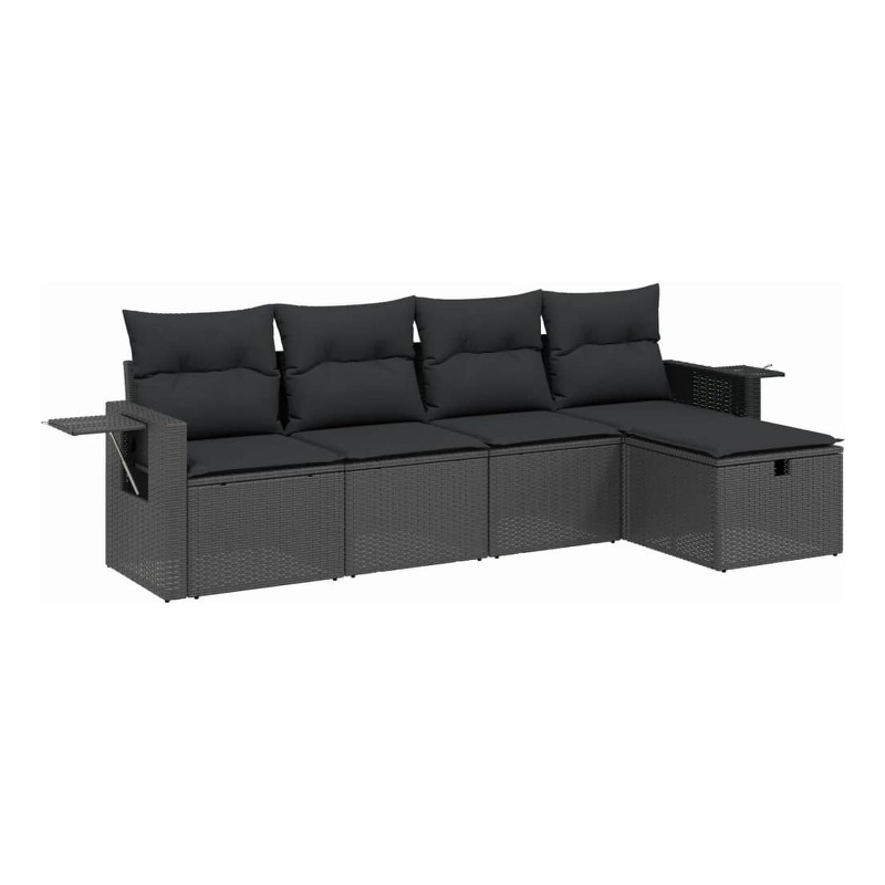 Afuera Living Contemporary 5 Piece Poly Rattan Small Sofa Set in Black